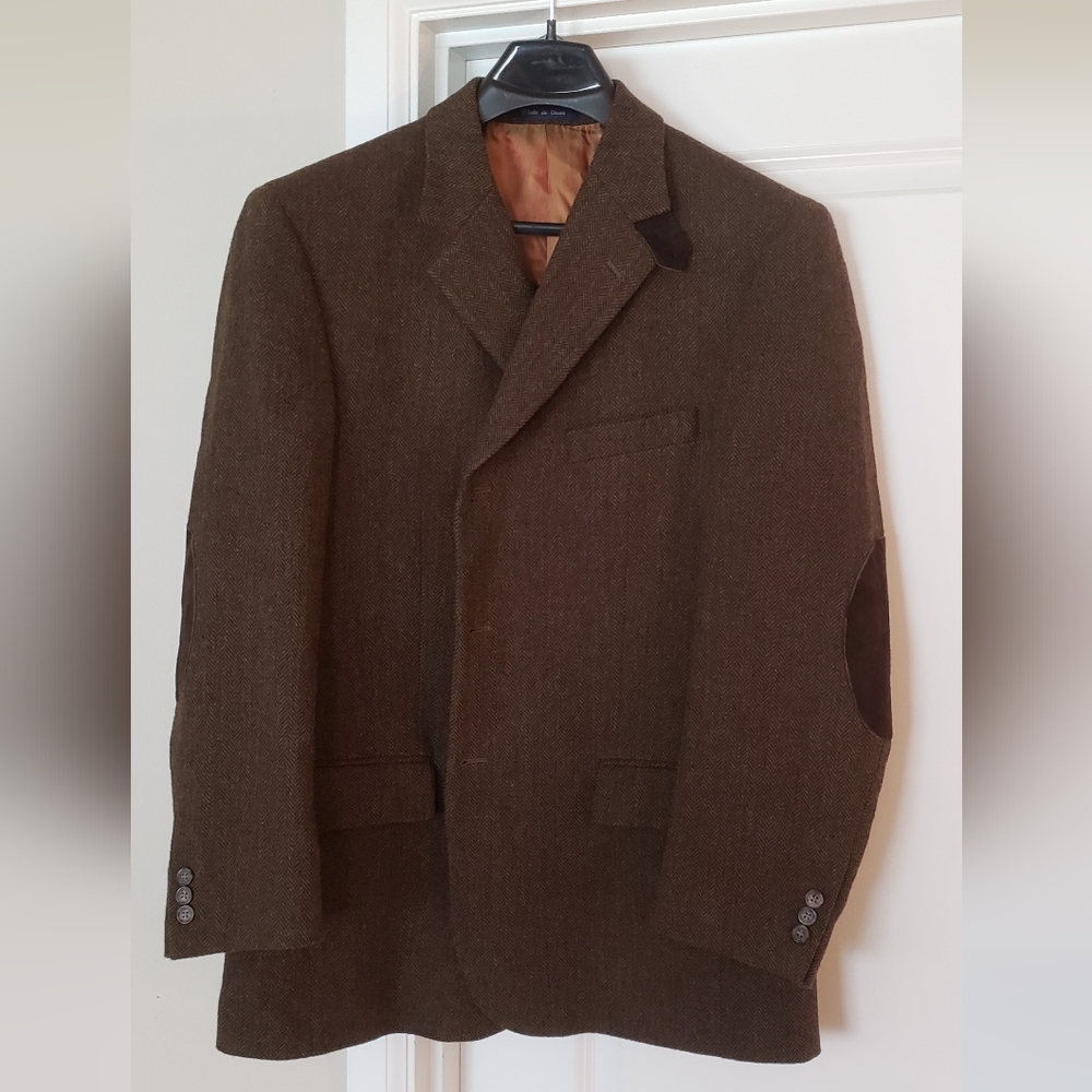 Alan Flusser Brown Herringbone Tweed Sport Coat/Blazer, 44R